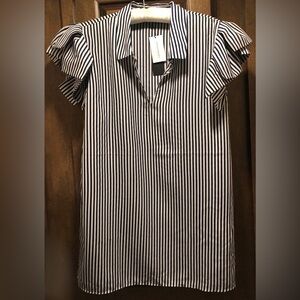 NWT Banana Republic Navy & White Striped Top Layered Ruffle Sleeves L